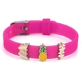Rose red silicone bracelet with butterfly, pineapple, and clover charms and pin buckle - Butterfly Pineapple Clover Style (035)