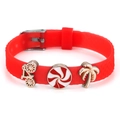 Red 10mm silicone strap bracelet with gold bicycle and palm tree charms - Bike Disc Palm Tree Style(038)