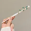Elegant bamboo style hair pin in white jade finish with gold and teal accents - 62# White Jade Dragon Bamboo Lake Blue Leaf Style