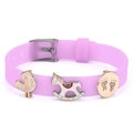 Adjustable purple silicone bracelet with silver charms featuring palette and rocking horse - Palette And Rocking Horse Charms (040)