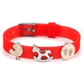 Adjustable red silicone bracelet with gold-tone palette horse and footprint charms - Palette Trojan Horse Paw Style(041)