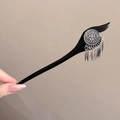 Chinese black hair pin with silver hollow flower disk and leaf tassel pendants - 4# Round Five-Petal Flower Style