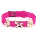 Rose red silicone keeper bracelet with unicorn and footprint charms for kids - Palette Rocking Horse Style (041)