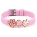 Bracelet de montre en silicone rose avec breloques patte de chat et renard dorés - Style Patte de Chat et Sucette (003)