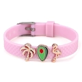 Bracelet en silicone rose avec breloques palmier, avocat et flamant rose et boucle - Style Palmier et Flamant Rose (004)