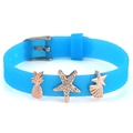 Blue 10mm silicone strap bracelet with rose gold pineapple and starfish charms - Pineapple Starfish Shell Style (001)