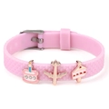 Bracelet en silicone rose de 10mm avec breloques en métal de gâteau et avion - Style Gâteau d'Anniversaire et Avion (005)