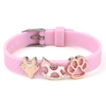 Bracelet ajustable en silicone rose 10mm avec pendentifs renard, cheval et patte - Style Petit Renard et Manège (006)