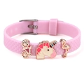 Bracelet ajustable en silicone rose avec breloques licorne, flamant rose et vélo - Style Licorne et Bicyclette (007)