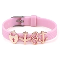 Bracelet en silicone rose avec breloques cœur, avion et ancre en or rose - Style Serrure de Coeur et Ancre (008)