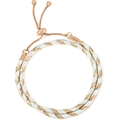 Double-layer braided leather bracelet in white and gold with adjustable rose gold slide clasp - Rose Gold with White Gold (Style 05)