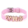 Bracelet en silicone rose avec breloques ailes d'ange et arbre de vie en or rose - Style Ailes d'Ange et Arbre de Vie (009)