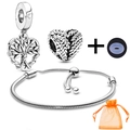 Silver charm bracelet set with tree of life pendant and heart charms in orange pouch - Delicate Tree Of Life Style (004)