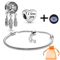 Silver heart love charm bracelet with dreamcatcher pendant and gift bag accessory - Dreamcatcher Heart Style (011)