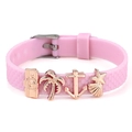 Bracelet ajustable en silicone rose avec breloques dorées rose caméra et ancre - Style Appareil Photo et Coquille Étoile (010)