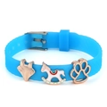 Blue silicone charm bracelet with golden fox, rocking horse, and paw print pendants - Fox Rocking Horse Paw Style (008)