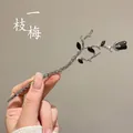 Elegant silver plum blossom hair stick with black resin stones for Hanfu styling - Plum Blossom Branch Style - Silver