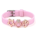 Bracelet rose en silicone 10mm avec breloques or rose dont arbre de vie et étoile - Style Pentagramme et Arbre de Vie (012)