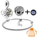 Silver DIY heart charm bracelet set with tree of life pendant and orange gift bag - Hollow Tree Of Life Style (005)