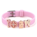 Bracelet en silicone rose de 10mm avec breloques clé et ailes d'ange or rose - Style Ailes et Clé Vintage (013)