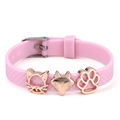 Bracelet en silicone rose avec charms chat et renard or rose et texture écailles - Style Tête de Chat et Renard (014)