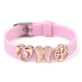 Bracelet réglable en silicone rose 10mm avec breloques dorées cœur et arbre de vie - Style Coeur et Ailes d'Ange (015)