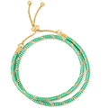 Green and gold woven double-wrap bracelet with adjustable pearl clasp and metal chain - Gold with Green Gold Interwoven (Style 013)