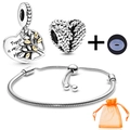 Silver DIY heart charm bracelet set with engraved pendant and orange organza gift bag - Favorite Place Style (008)