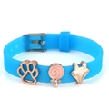 Blaues Silikonarmband 10mm mit roségoldenen Fuchs- und Pfotenabdruck-Anhängern - Pfote Lutscher Fuchs Stil (012)