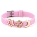 Bracelet rose en silicone avec breloques rose doré en forme d'étoile, arbre et lune - Style Étoile Lune et Arbre de Vie (017)