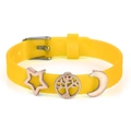Yellow silicone mesh bracelet with rose gold star, tree of life and moon charms - Star Life Tree Moon (004)