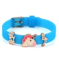 Blaues 10mm Silikonarmband mit Anhängern von Einhörnern und Flamingos in Roségold - Fahrrad Einhorn Flamingo Stil(014)