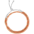 Adjustable woven leather double-layer bracelet in orange and gold with silver metal clasp - Silver with Orange Gold (Style 07)