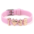 Bracelet réglable en silicone rose 10mm avec breloques renard et clé dorées - Style Clé et Tête de Renard (018)