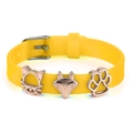 Yellow silicone bracelet strap with rose gold cat and fox charms and adjustable silver buckle - Cat Head Fox Paw Print (005)