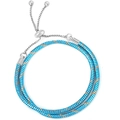 Teal blue double-wrap leather-style bracelet with gold texture and adjustable slider clasp - Silver with Blue Green Snake Chain (Style 011)