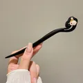 Sandalwood hair pin with white jade rabbit and cloud pattern for traditional hairstyles - Misty Rain Rabbit (24#)
