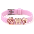Bracelet rose en silicone 10mm avec breloques or rose et texture en écailles de poisson - Style Coussinet de Patte et Palmier (020)