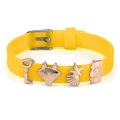 Adjustable yellow silicone strap bracelet with rose gold fox and key charms - Key Fox Starfish Camera (007)