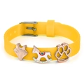 Yellow silicone charm bracelet for kids with fox and rocking horse sliding beads - Fox Rocking Horse Paw Print (008)
