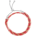 3mm red and gold braided double-wrap leather bracelet with adjustable silver sliding clasp - Silver with Red Gold (Style 09)