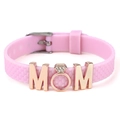 Bracelet ajustable en silicone rose 10mm avec lettres MOM dorées et strass - Style Lettres Thème MOM (022)