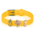 Yellow silicone strap bracelet with rose gold pineapple and palm tree charms - Pineapple Palm Tree 3D Pineapple (010)