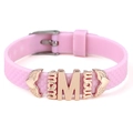 Bracelet en silicone rose avec lettrage MOM doré et sangle réglable - Style Coeur Ailé MOM (024)