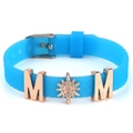 Himmelblaues Silikonarmband mit roségoldenen MOM-Perlen und Sternen-Kristallanhänger - MOM Stern Stil (022)