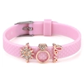 Bracelet en silicone rose avec breloques Love et étoile en or rose et strass - Style Lettres Love et Bague (026)
