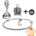 Silver charm bracelet set with crown pendant and orange gift bag for DIY jewelry - Fashion Crown Style (023)