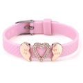 Bracelet d'amitié en silicone rose avec breloques cœur Best Friend et diamants - Style Coeur Best Friend (027)