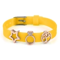 Yellow adjustable silicone bracelet with rose gold star and tree of life charms - Star Ring Life Tree (016)