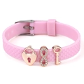 Bracelet en silicone rose avec breloques serrure en cœur et signe infini - Style Serrure de Coeur et Infini (030)